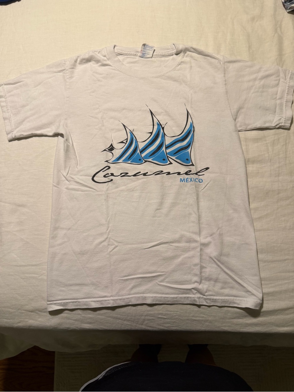 Vintage White Tee with Blue Sailfish Graphic